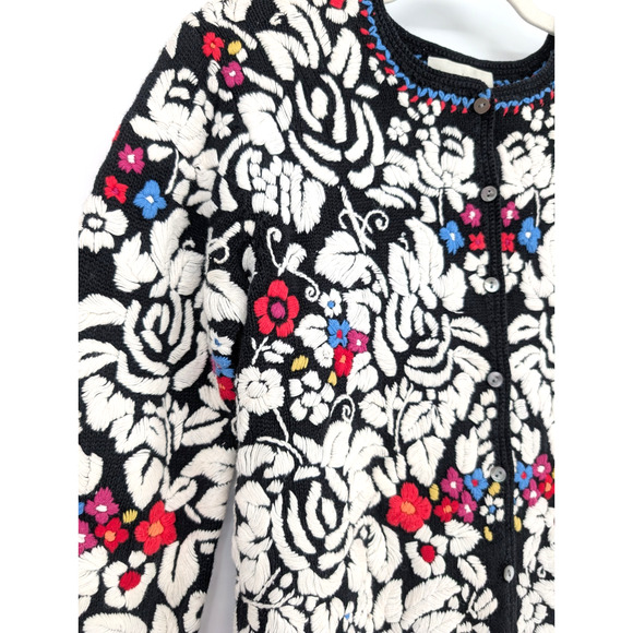 VTG 90s Susan Bristol Hand Embroidered Floral Cottage Boho Maximalist Cardigan S - Picture 3 of 9